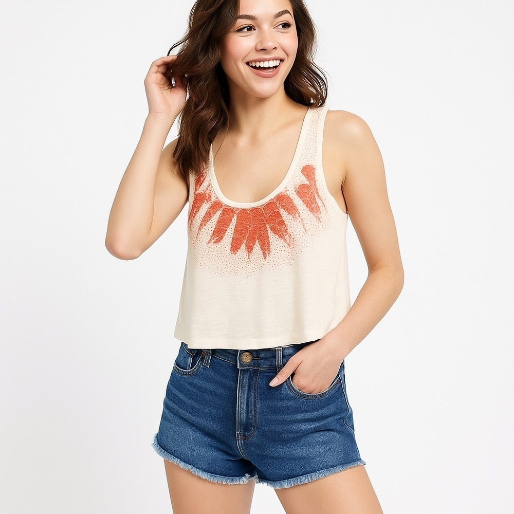 ECOTE' by Urban Outfitters Cream Tank Top w/ Rust Bead Trim Size S